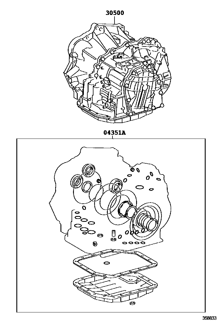 Toyota COROLLA 传动桥或变速器总成和衬垫组件(ATM) EPC diagram — 358833