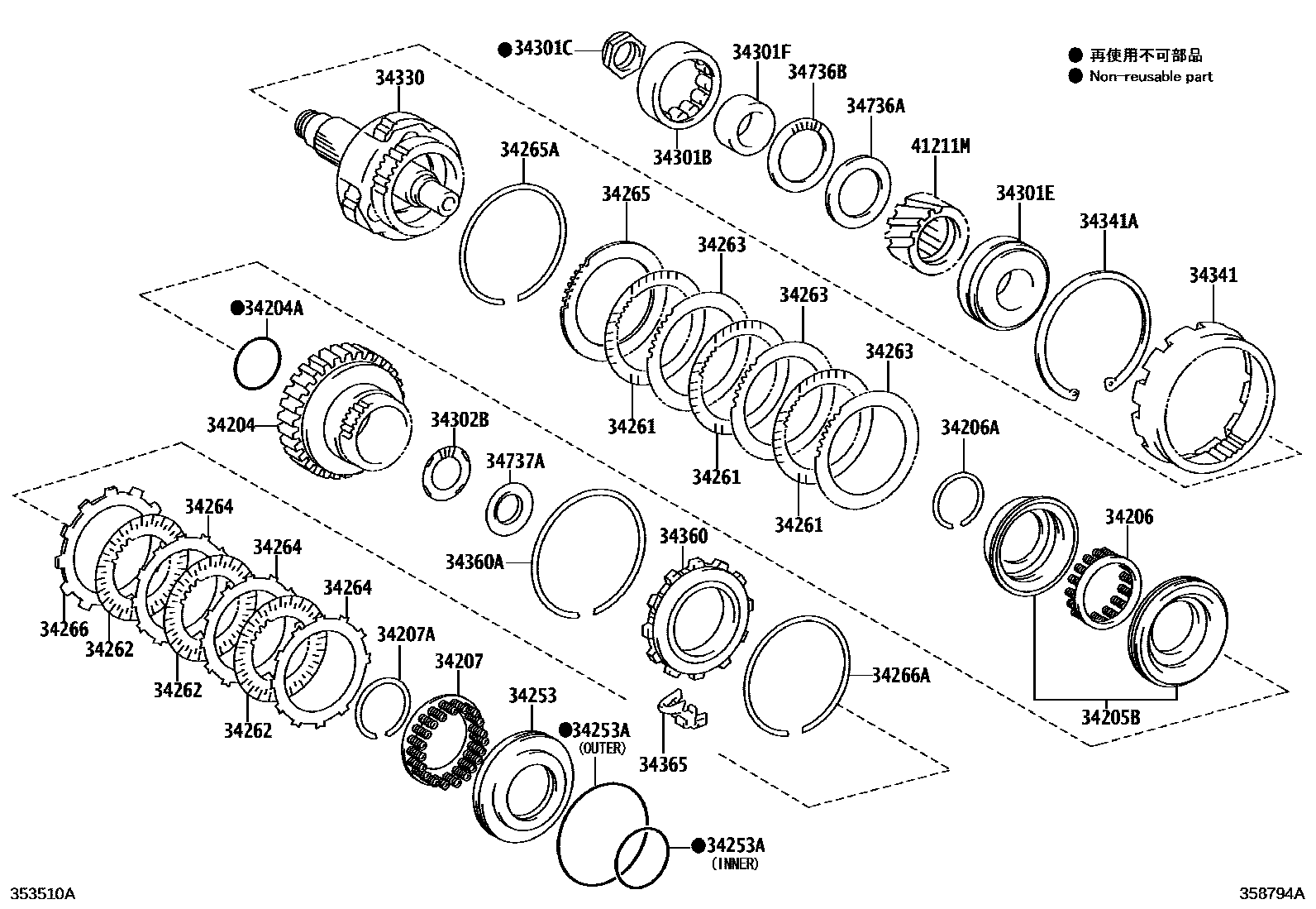Toyota COROLLA 超速档齿轮(ATM) EPC diagram — 358794A