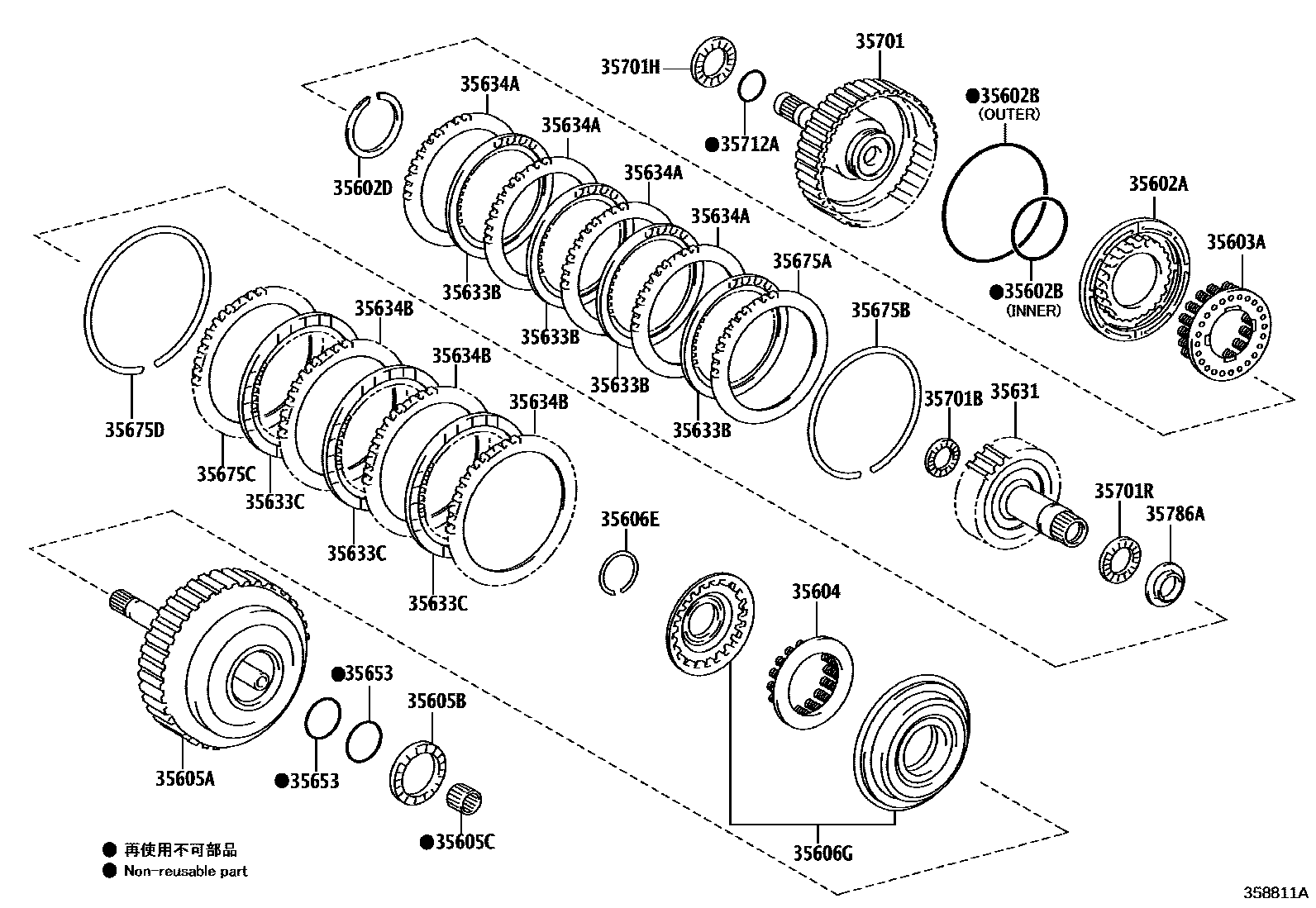 Toyota COROLLA 制动带和多片式离合器(ATM) EPC diagram — 358811A
