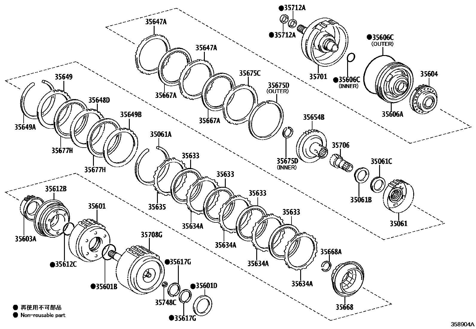 Toyota COROLLA 制动带和多片式离合器(ATM) EPC diagram — 358904A
