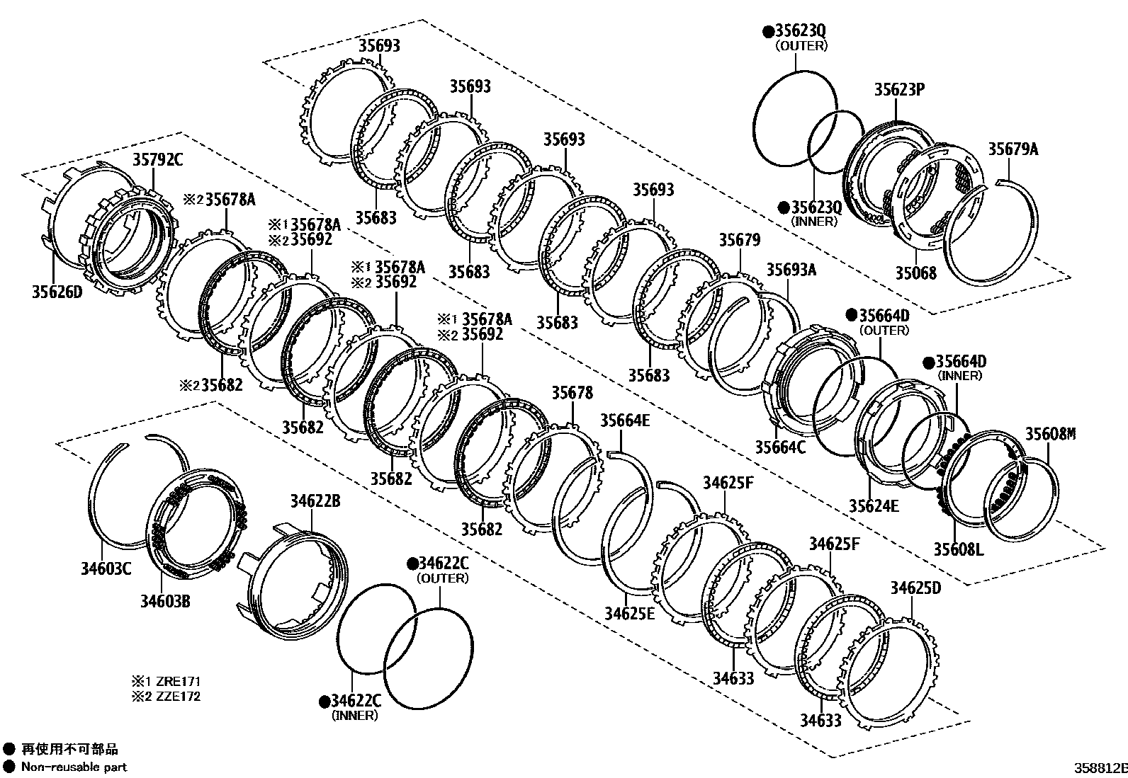 Toyota COROLLA 3号制动器、一档和倒档制动器(ATM) EPC diagram — 358812B