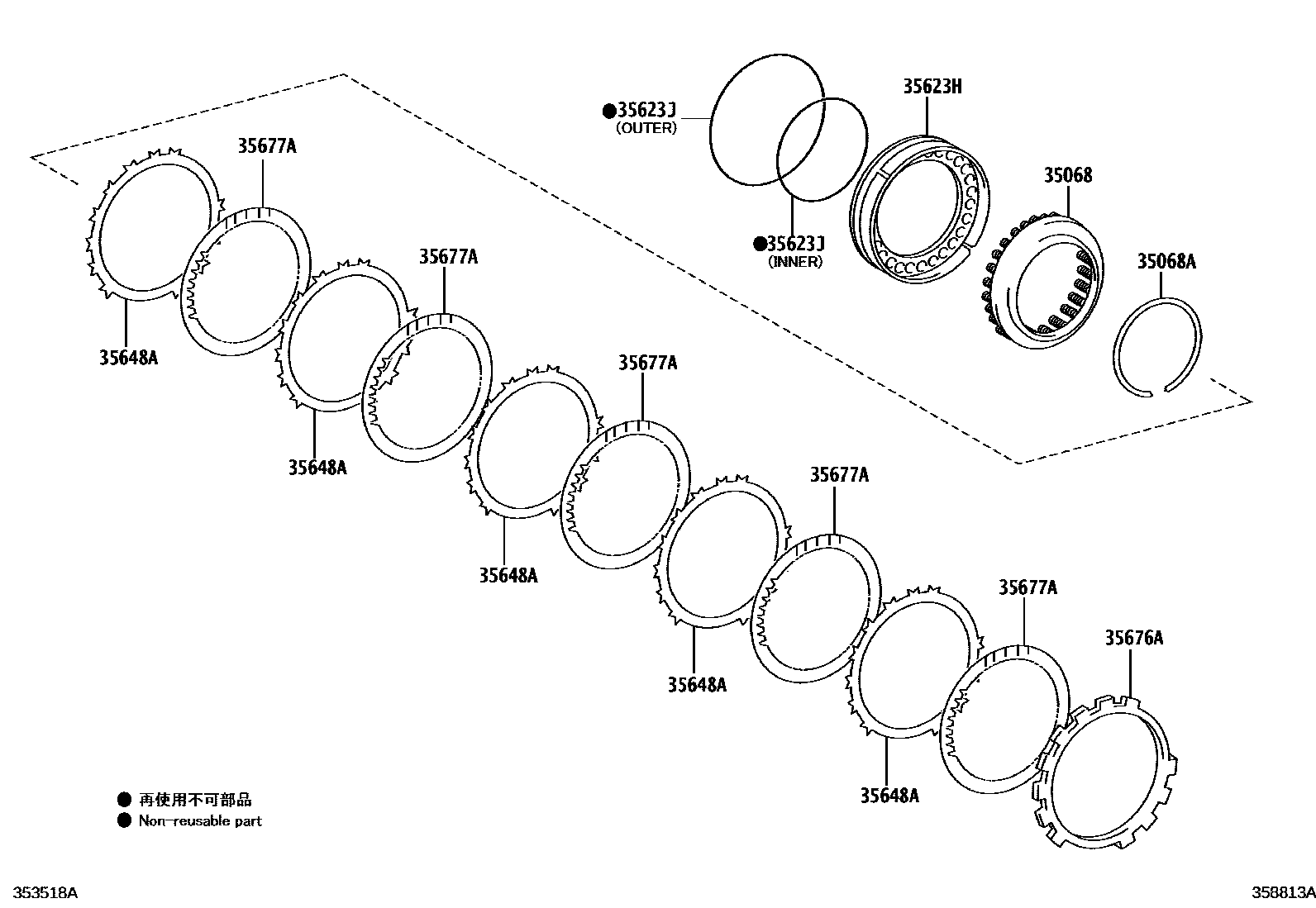 Toyota COROLLA 3号制动器、一档和倒档制动器(ATM) EPC diagram — 358813A