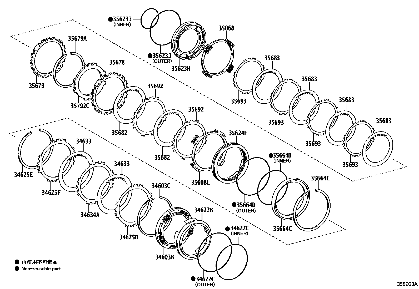 Toyota COROLLA 3号制动器、一档和倒档制动器(ATM) EPC diagram — 358903A
