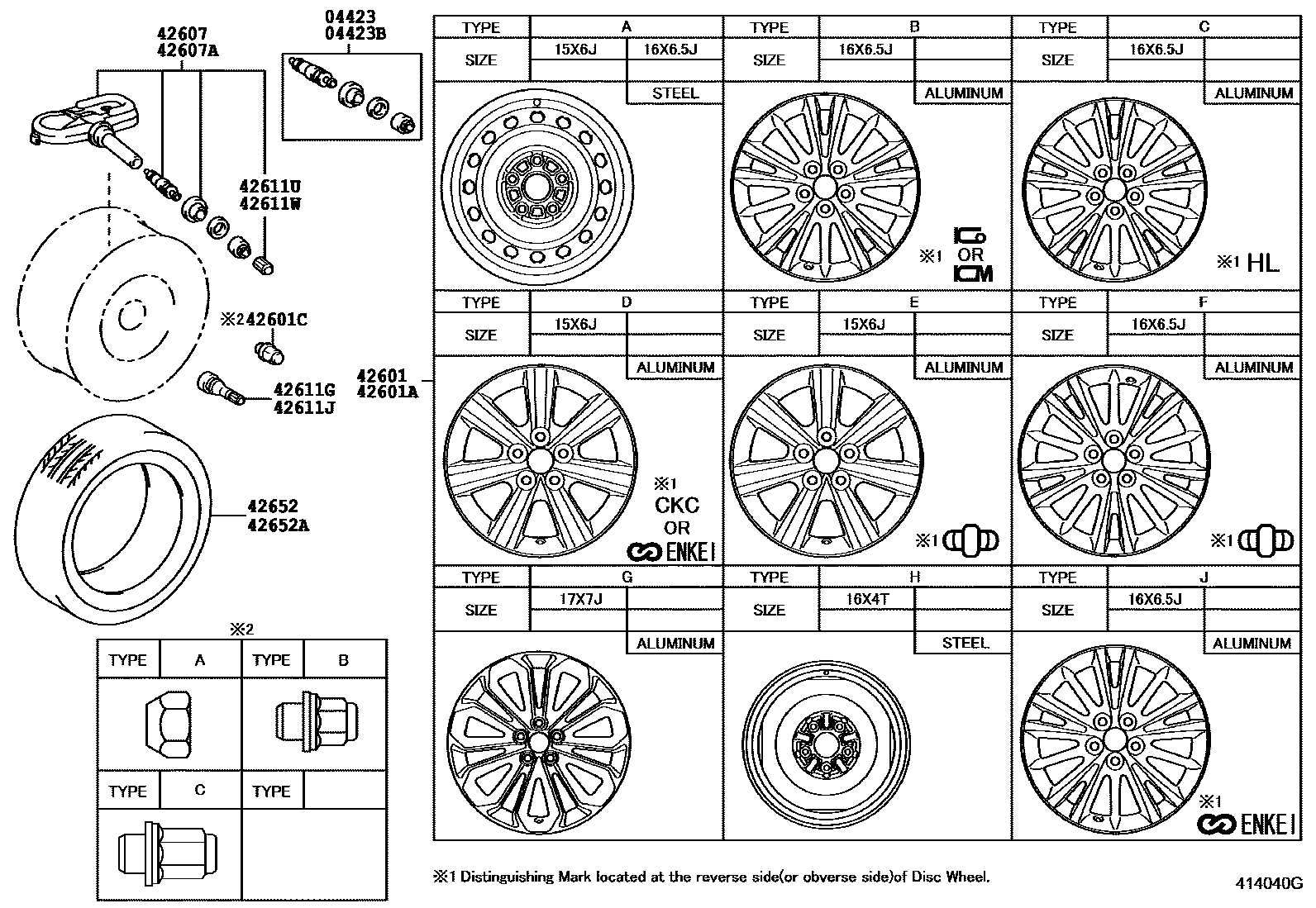 Toyota COROLLA 车轮和车轮盖 EPC diagram — 414040G