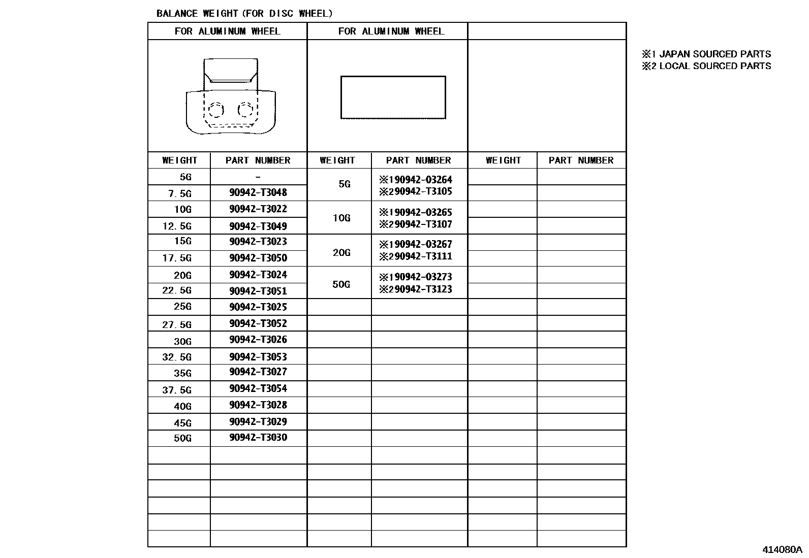 Toyota COROLLA 车轮和车轮盖 EPC diagram — 414080A