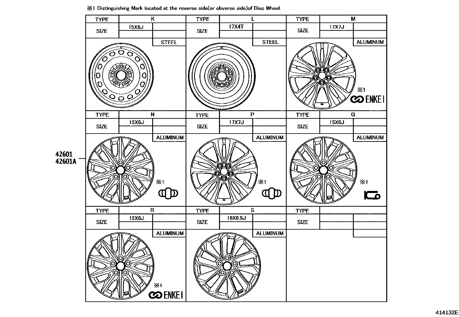 Toyota COROLLA 车轮和车轮盖 EPC diagram — 414132E