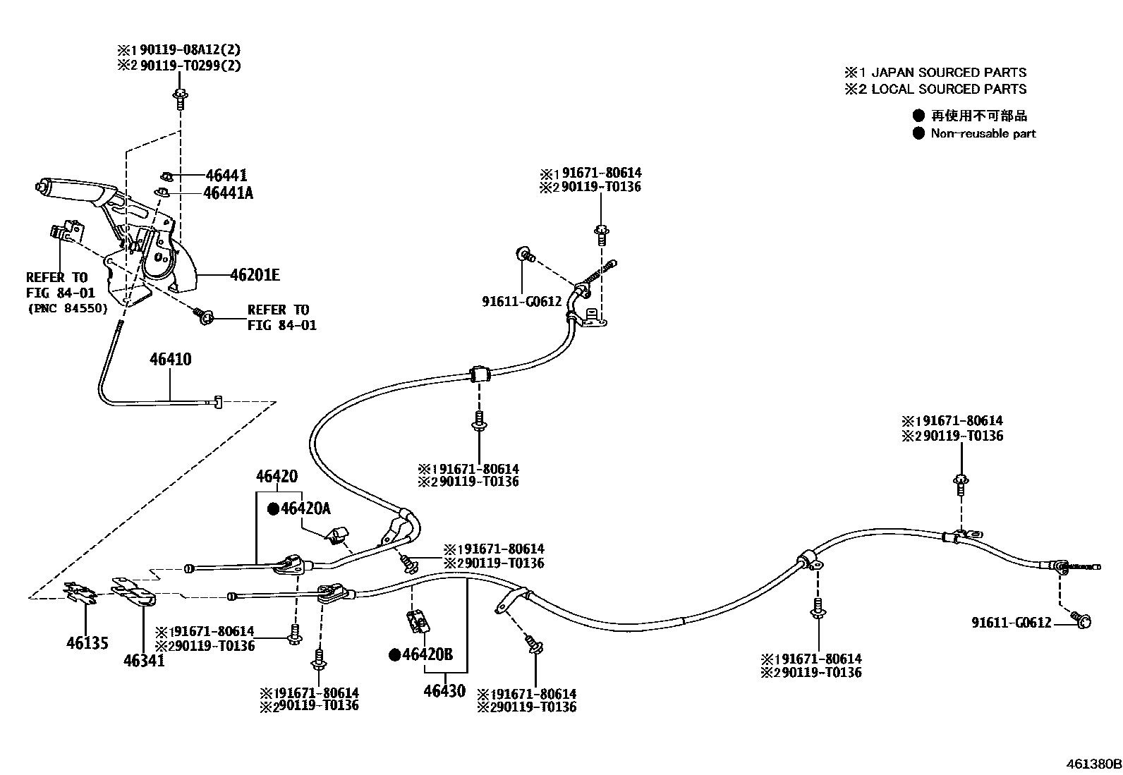 Toyota COROLLA Parking Brake & Cable EPC diagram — 461380B
