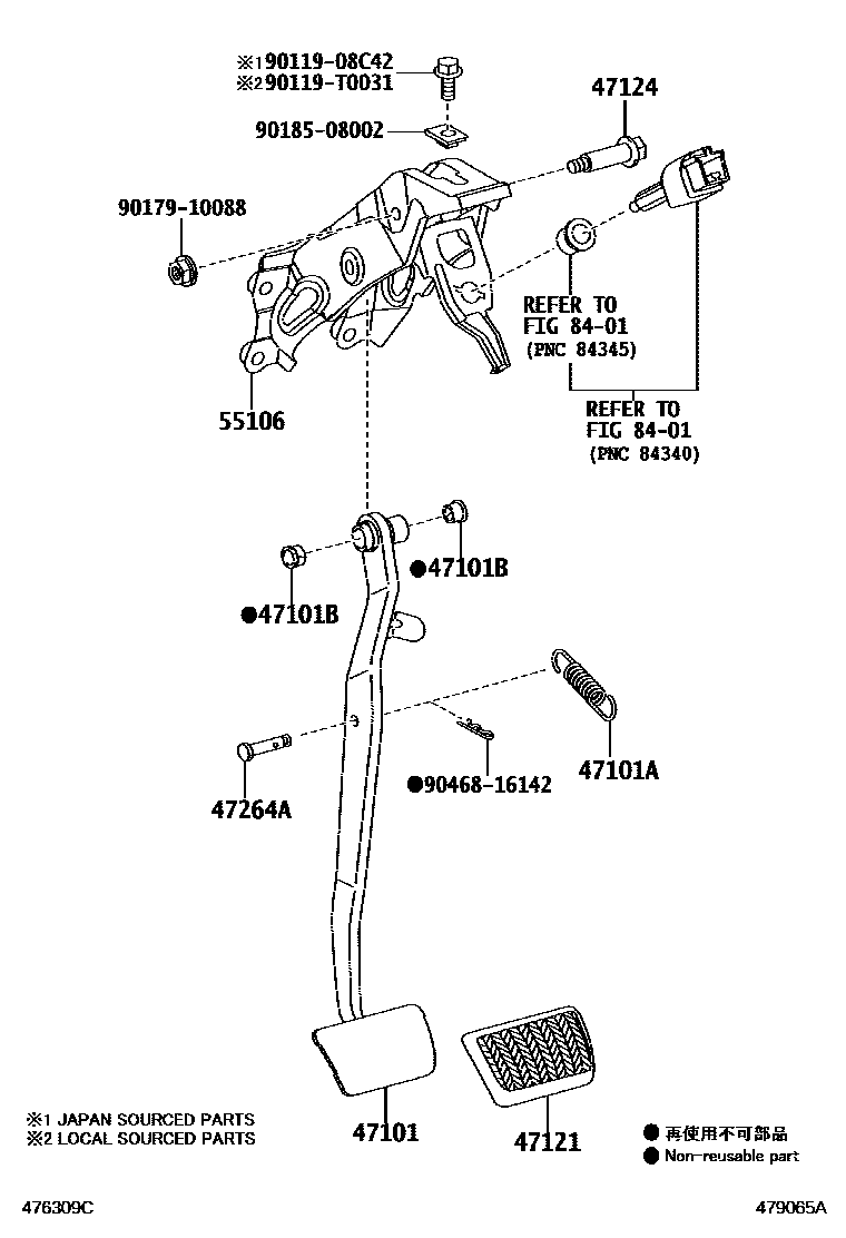Toyota COROLLA Brake Pedal & Bracket EPC diagram — 479065A