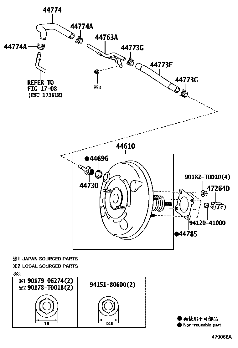 Toyota COROLLA 制动助力器和真空管 EPC diagram — 479066A