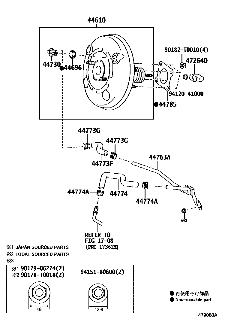 Toyota COROLLA 制动助力器和真空管 EPC diagram — 479068A