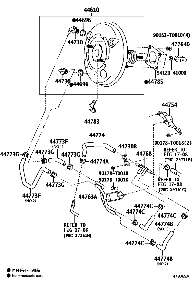 Toyota COROLLA 制动助力器和真空管 EPC diagram — 479069A