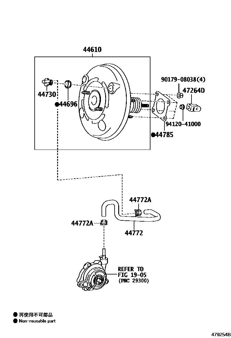 Toyota COROLLA 制动助力器和真空管 EPC diagram — 479254B