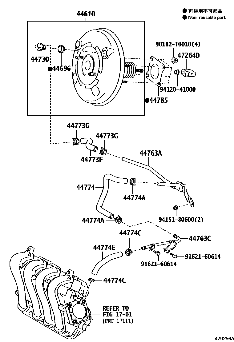 Toyota COROLLA 制动助力器和真空管 EPC diagram — 479256A