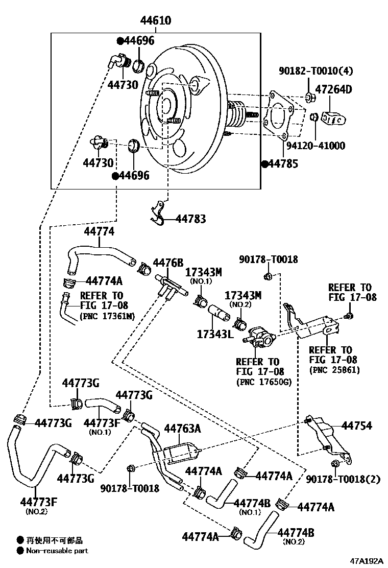 Toyota COROLLA 制动助力器和真空管 EPC diagram — 47A192A