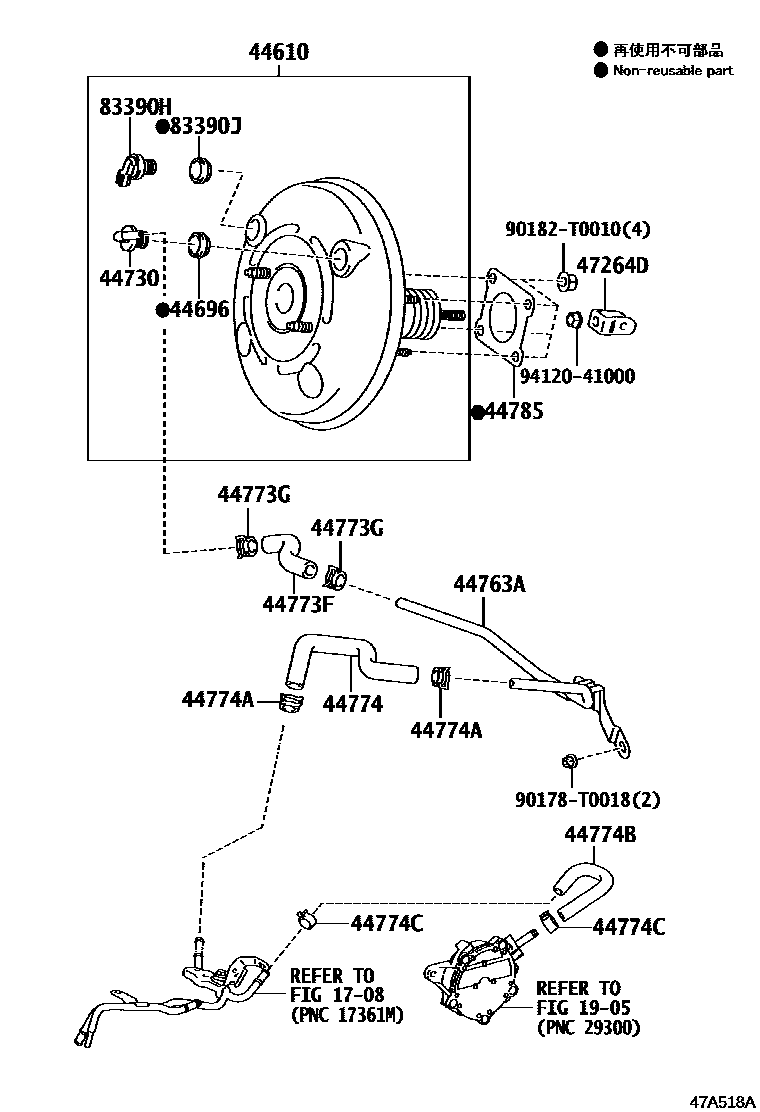 Toyota COROLLA 制动助力器和真空管 EPC diagram — 47A518A