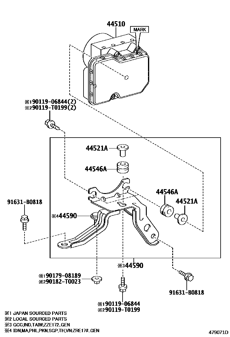 Toyota COROLLA 制动配管和卡箍 EPC diagram — 479071D