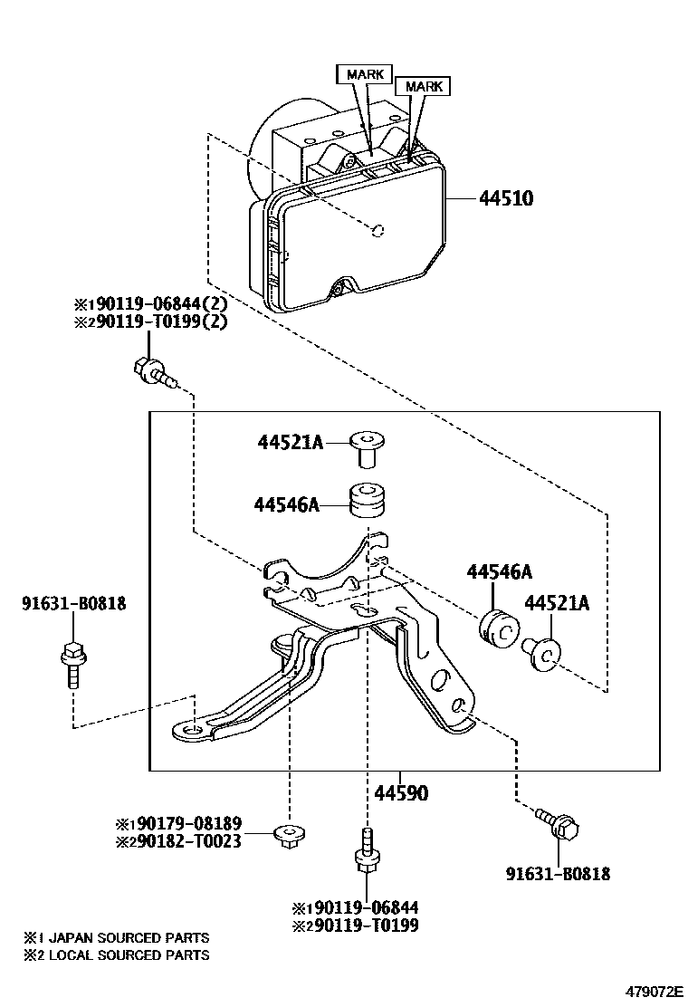 Toyota COROLLA 制动配管和卡箍 EPC diagram — 479072E