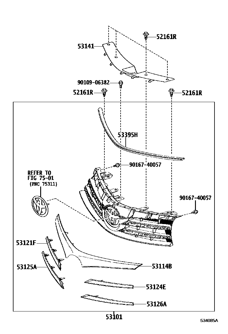 Toyota COROLLA radiator grille EPC diagram — 534085A