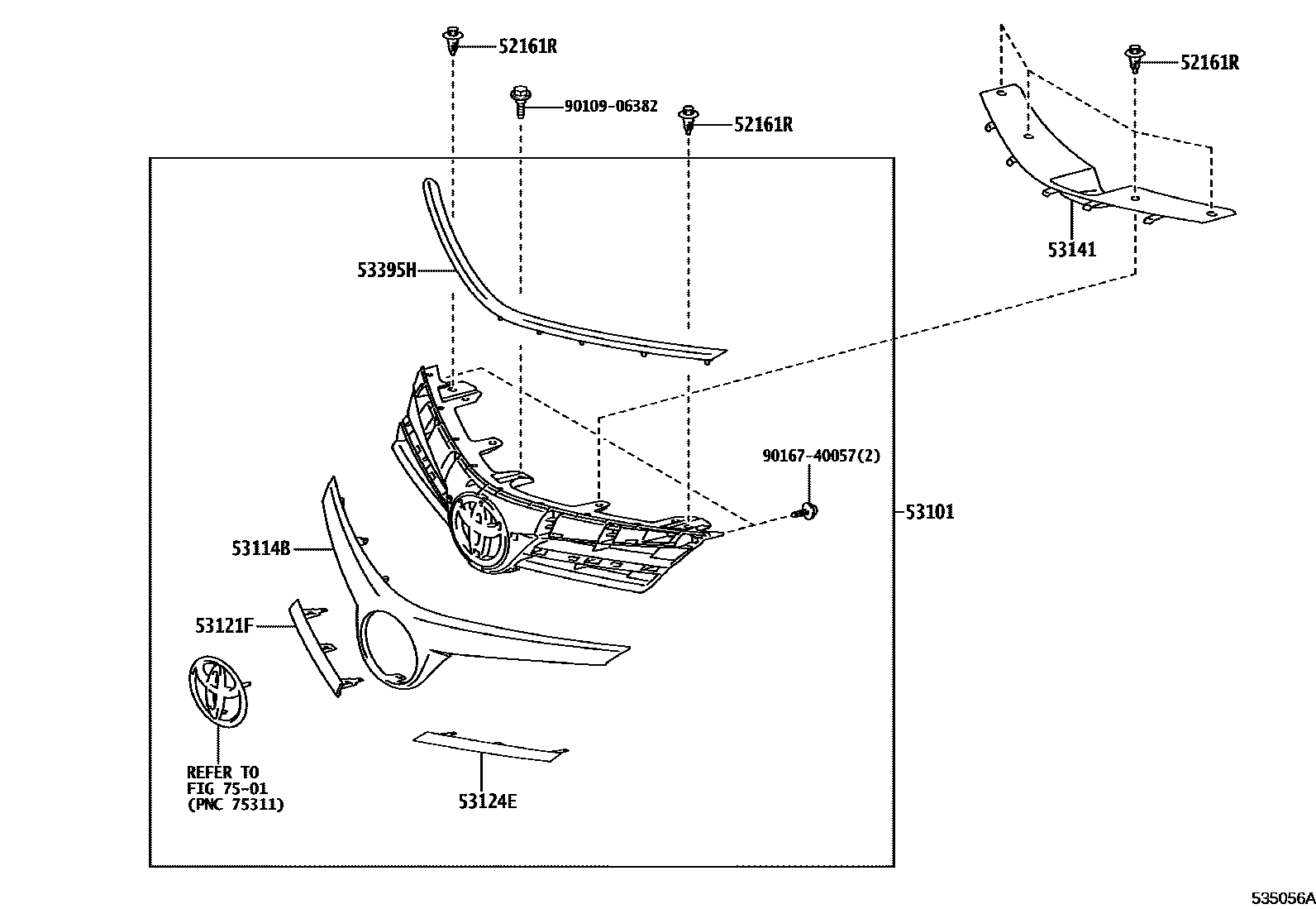 Toyota COROLLA radiator grille EPC diagram — 535056A