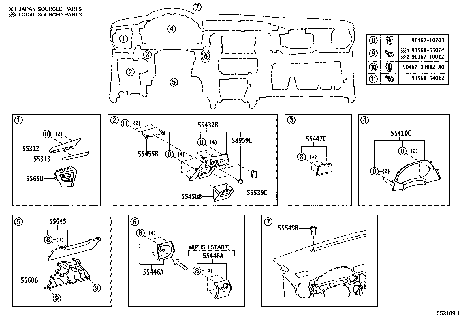 Toyota COROLLA 仪表板和手套箱 EPC diagram — 553199H