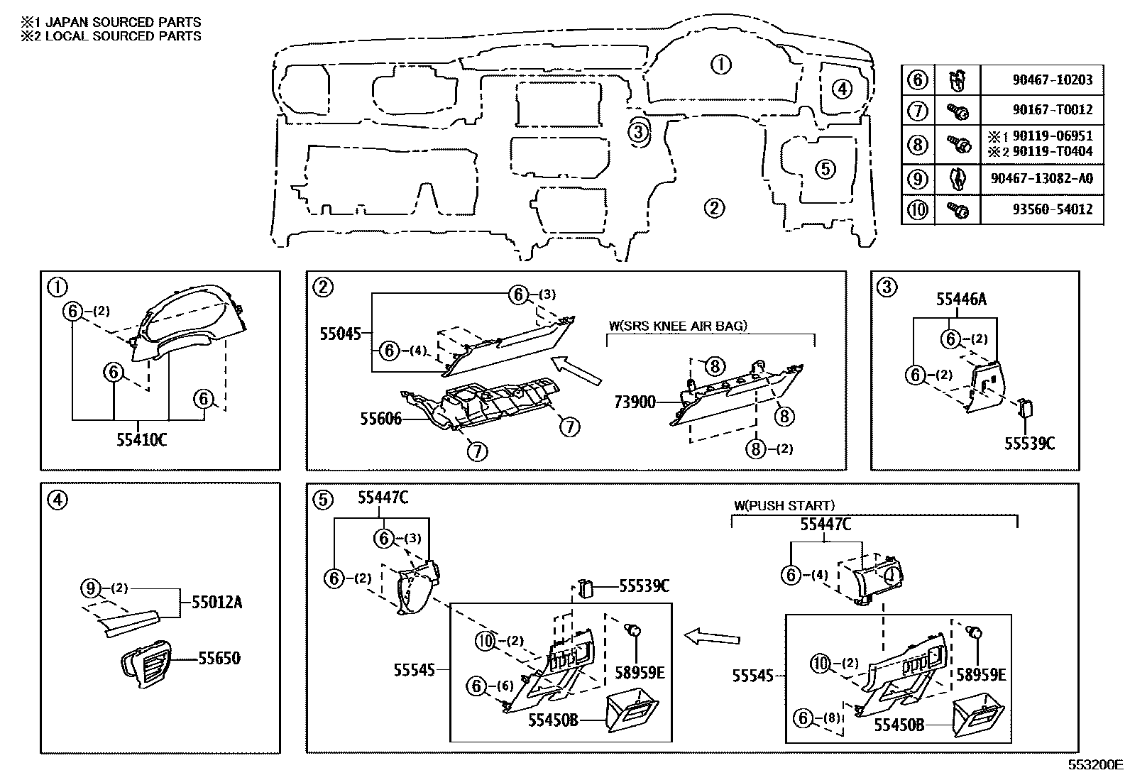 Toyota COROLLA 仪表板和手套箱 EPC diagram — 553200E