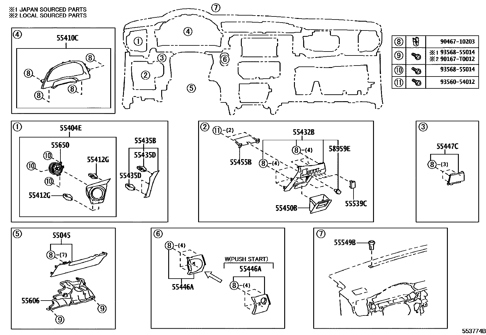 Toyota COROLLA 仪表板和手套箱 EPC diagram — 553774B