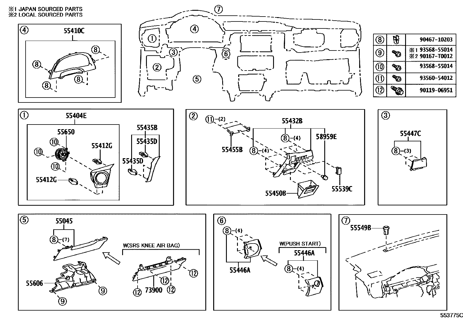 Toyota COROLLA 仪表板和手套箱 EPC diagram — 553775C