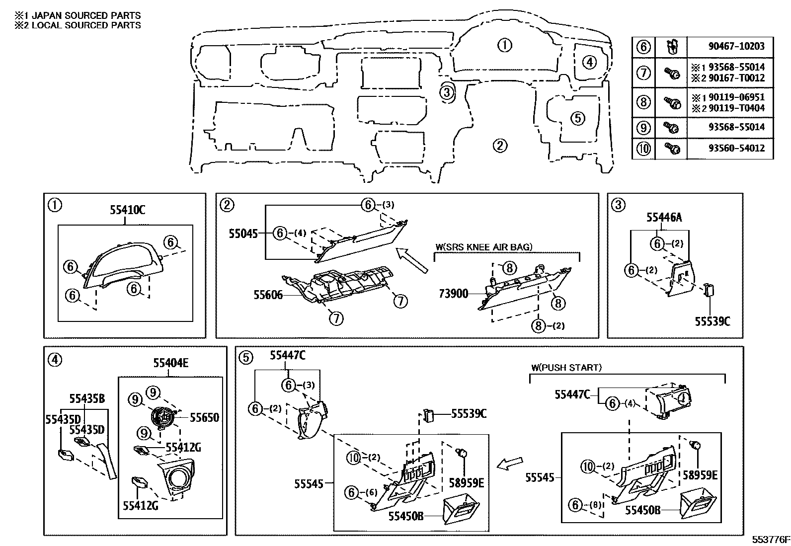 Toyota COROLLA 仪表板和手套箱 EPC diagram — 553776F