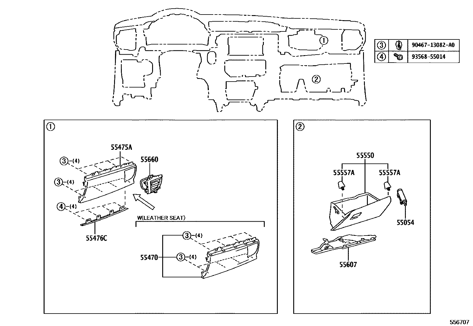 Toyota COROLLA 仪表板和手套箱 EPC diagram — 556707