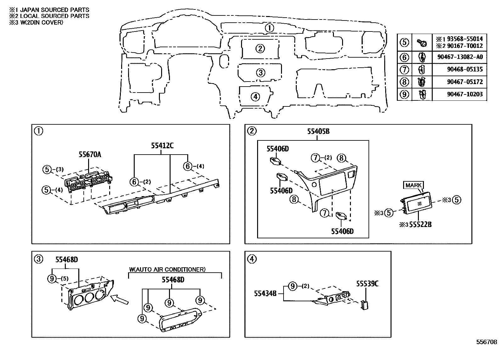 Toyota COROLLA 仪表板和手套箱 EPC diagram — 556708