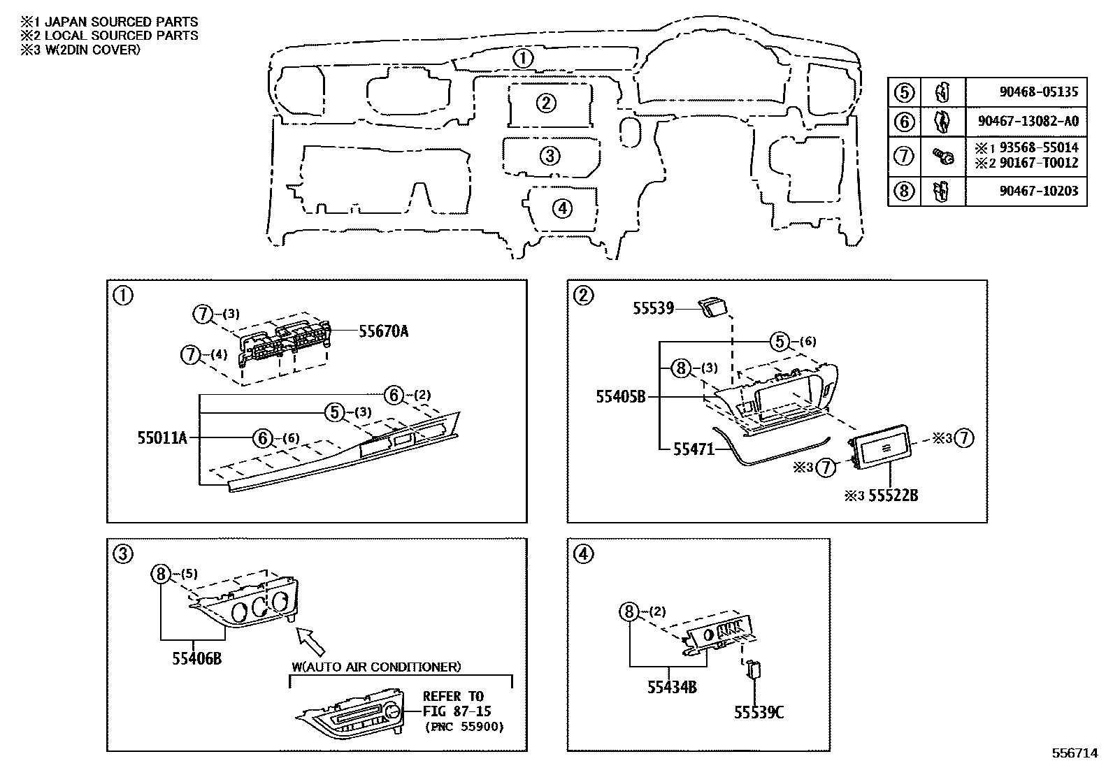 Toyota COROLLA 仪表板和手套箱 EPC diagram — 556714