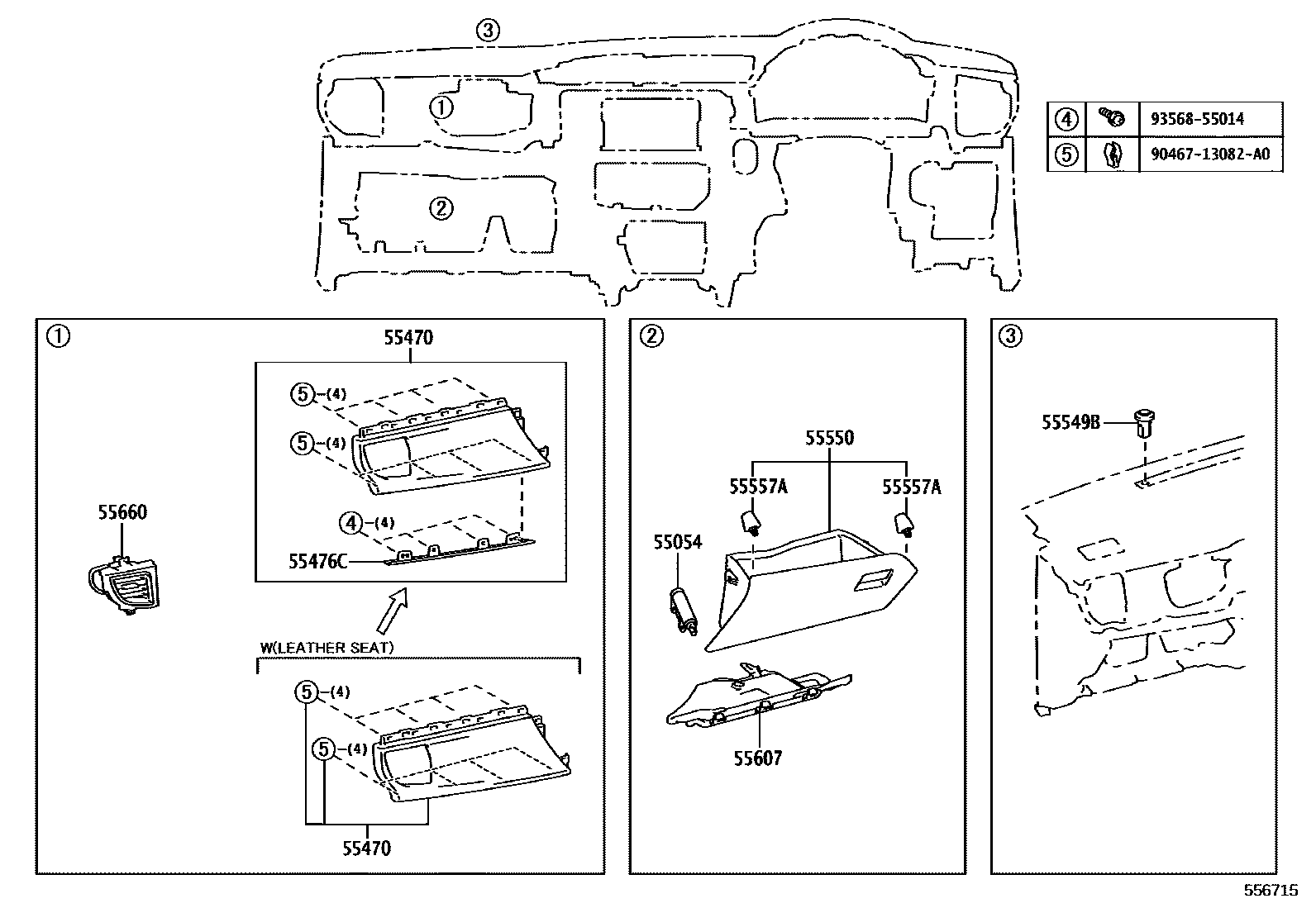 Toyota COROLLA 仪表板和手套箱 EPC diagram — 556715