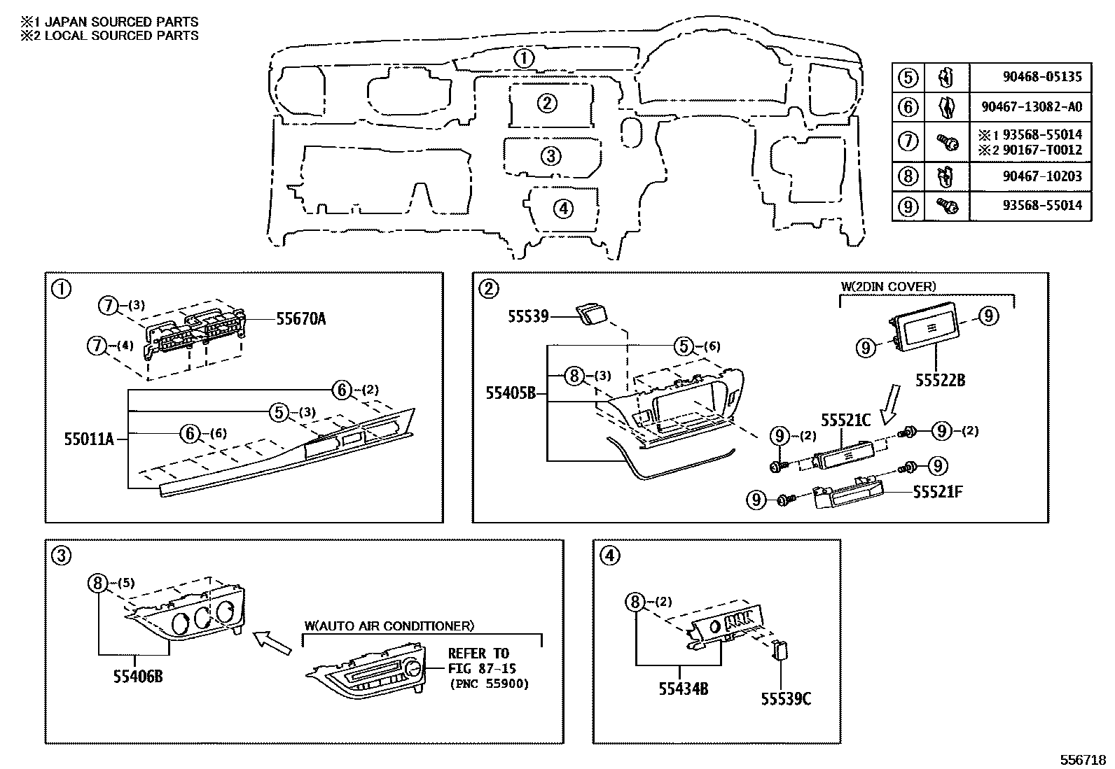 Toyota COROLLA 仪表板和手套箱 EPC diagram — 556718