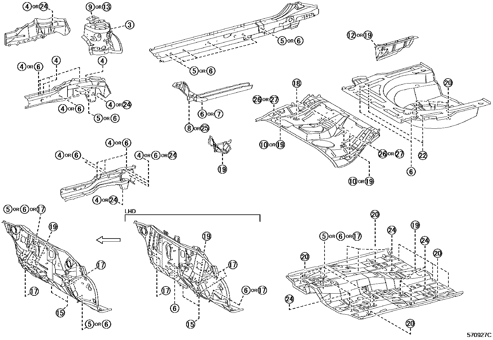 Toyota COROLLA hole plug EPC diagram — 570927C