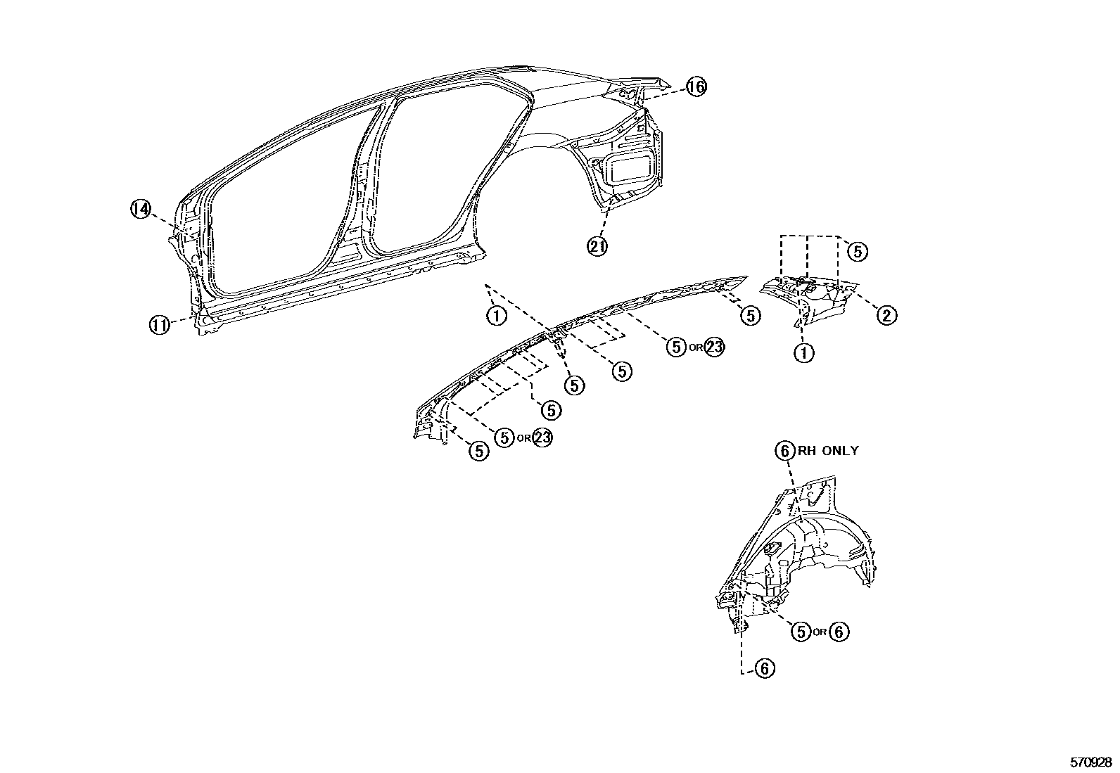 Toyota COROLLA hole plug EPC diagram — 570928