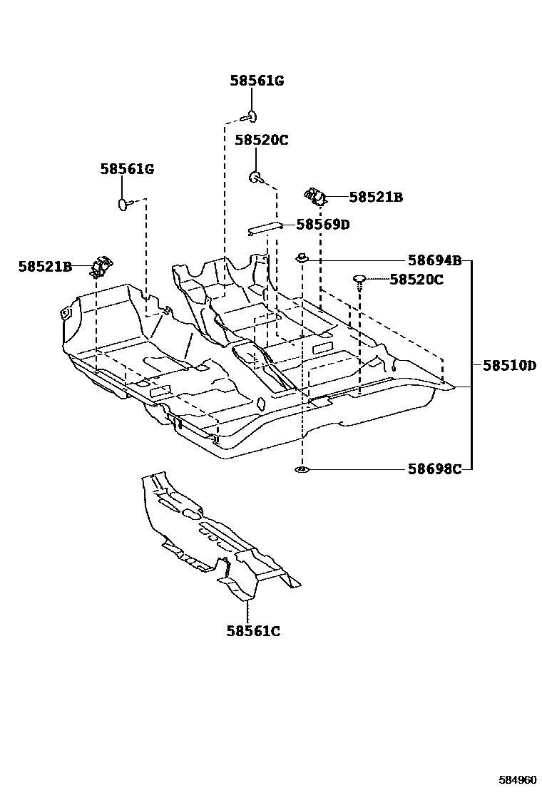 Toyota COROLLA 地板垫和地毯 EPC diagram — 584960