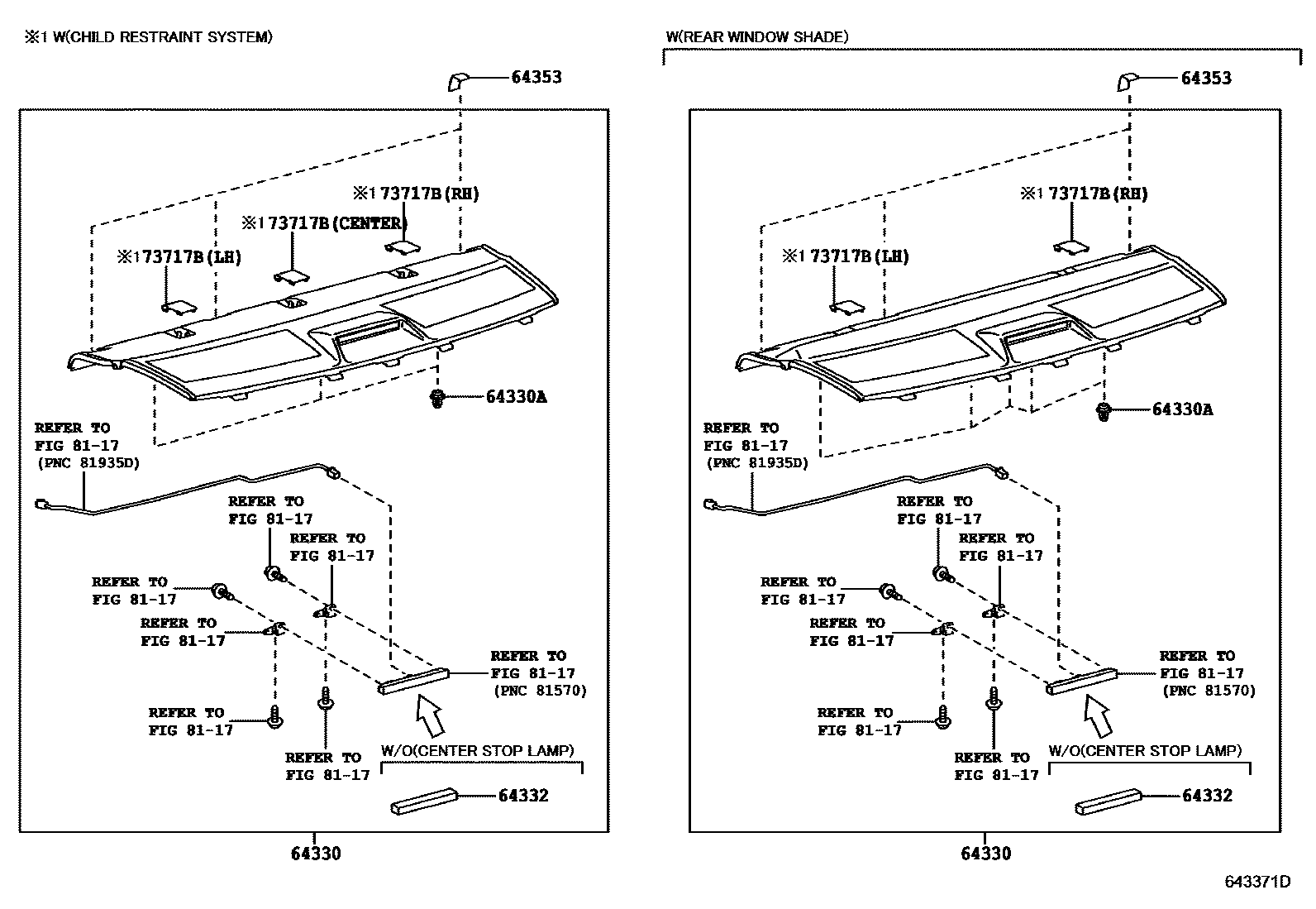 Toyota COROLLA 杂物箱板和行李箱垫 EPC diagram — 643371D