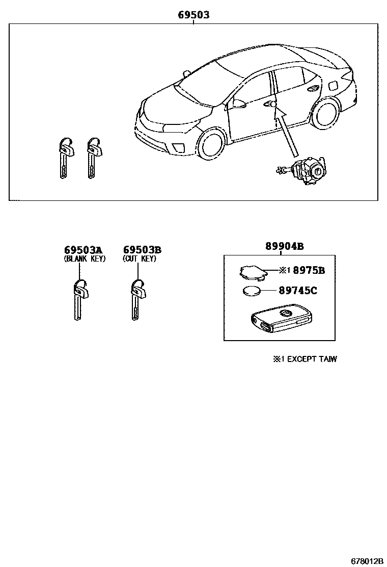Toyota COROLLA 锁芯组件 EPC diagram — 678012B