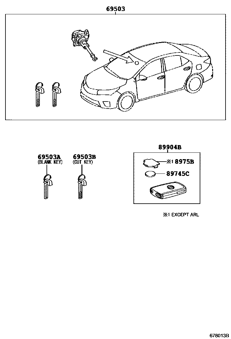 Toyota COROLLA 锁芯组件 EPC diagram — 678013B
