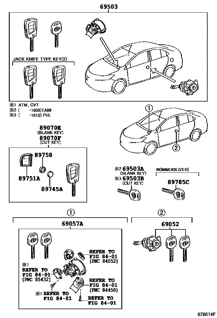 Toyota COROLLA 锁芯组件 EPC diagram — 678014F