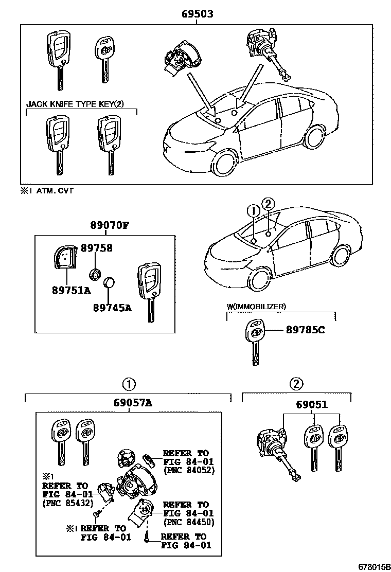 Toyota COROLLA 锁芯组件 EPC diagram — 678015B