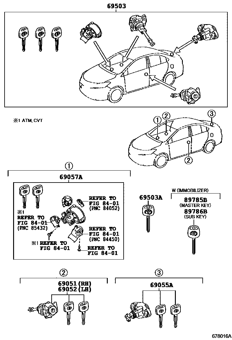 Toyota COROLLA 锁芯组件 EPC diagram — 678016A