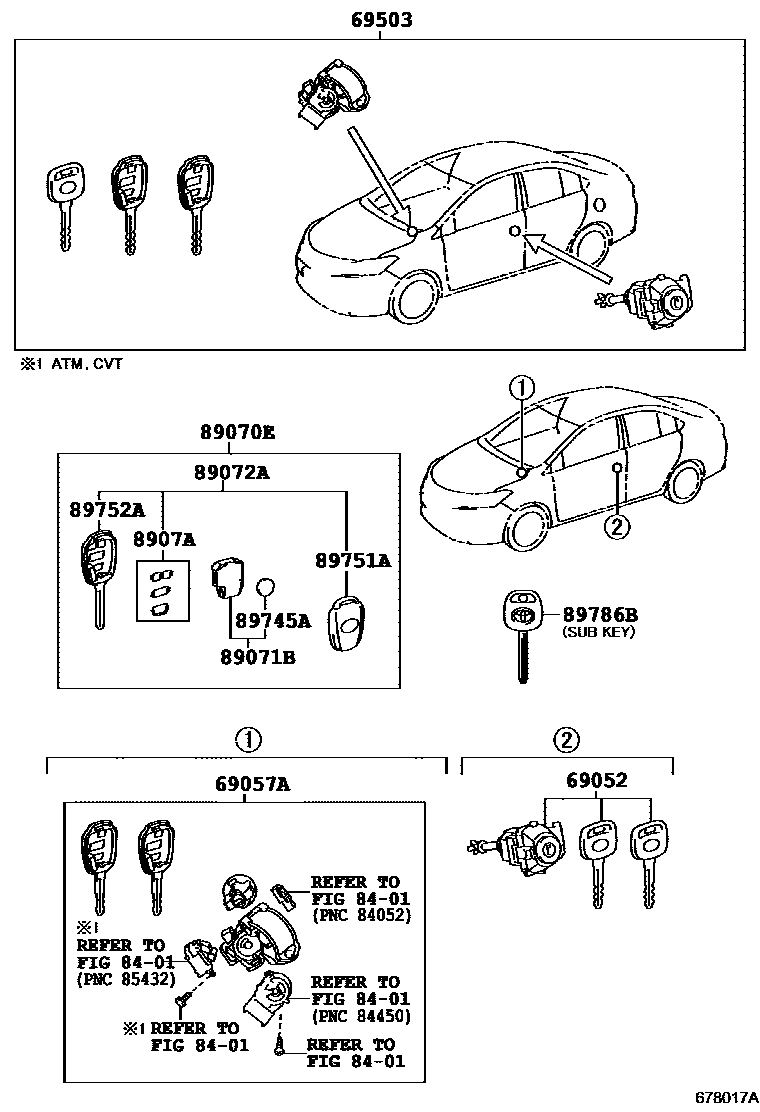 Toyota COROLLA 锁芯组件 EPC diagram — 678017A