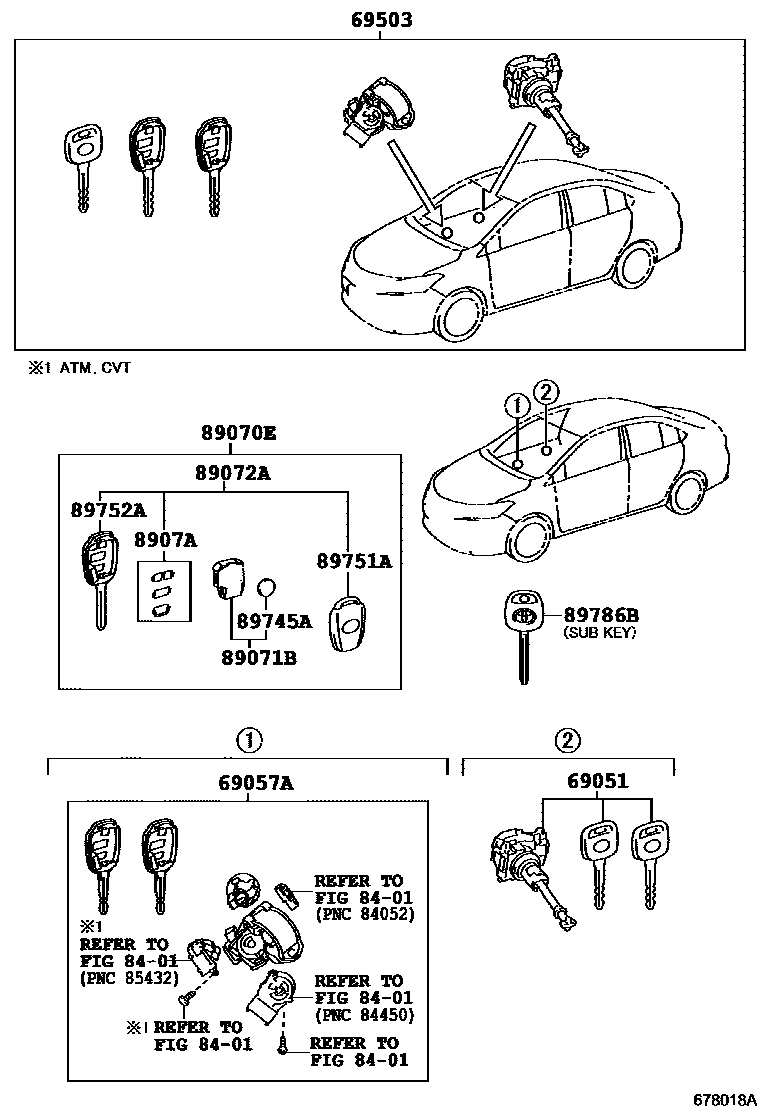Toyota COROLLA 锁芯组件 EPC diagram — 678018A