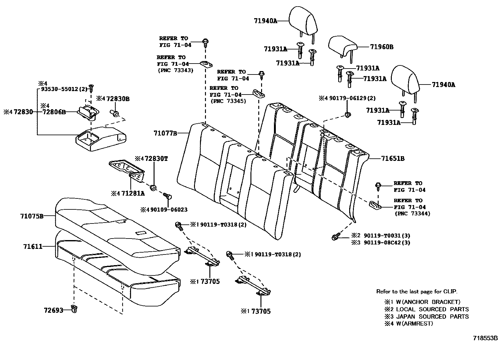 Toyota COROLLA 后排座椅和座椅滑轨 EPC diagram — 718553B