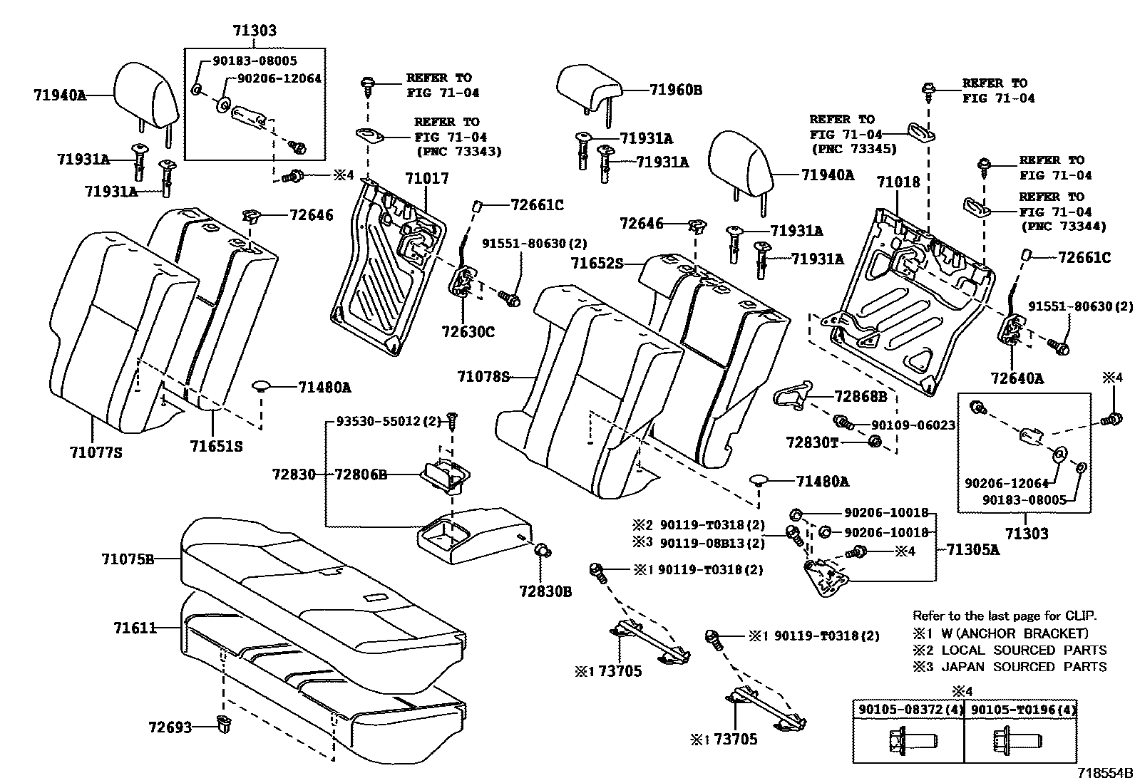 Toyota COROLLA 后排座椅和座椅滑轨 EPC diagram — 718554B