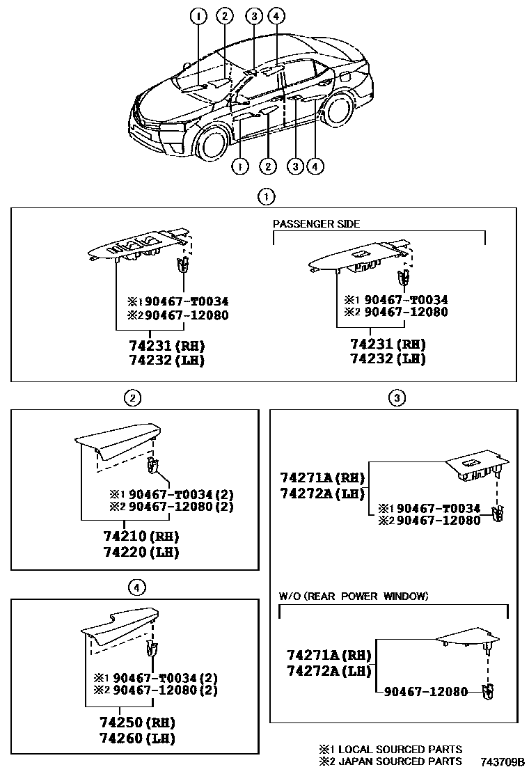 Toyota COROLLA 扶手和遮阳板 EPC diagram — 743709B
