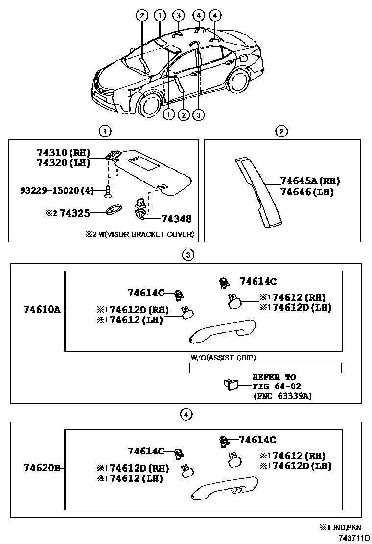 Toyota COROLLA 扶手和遮阳板 EPC diagram — 743711D