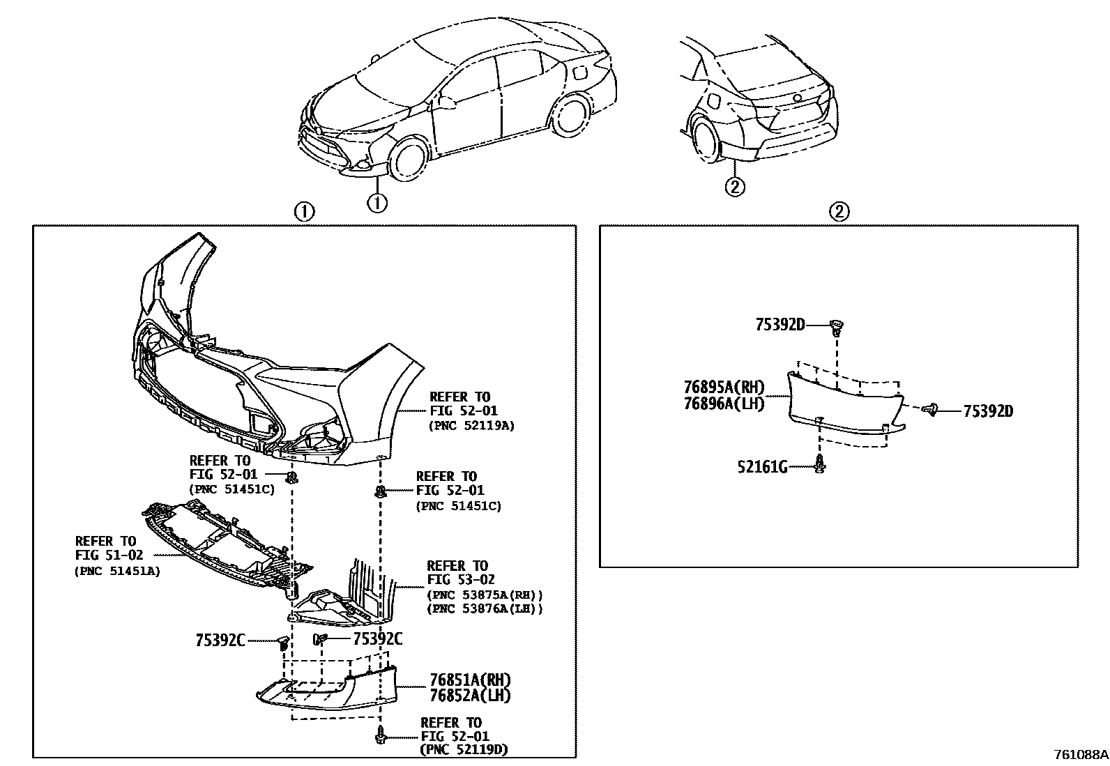 Toyota COROLLA 挡泥板和扰流板 EPC diagram — 761088A