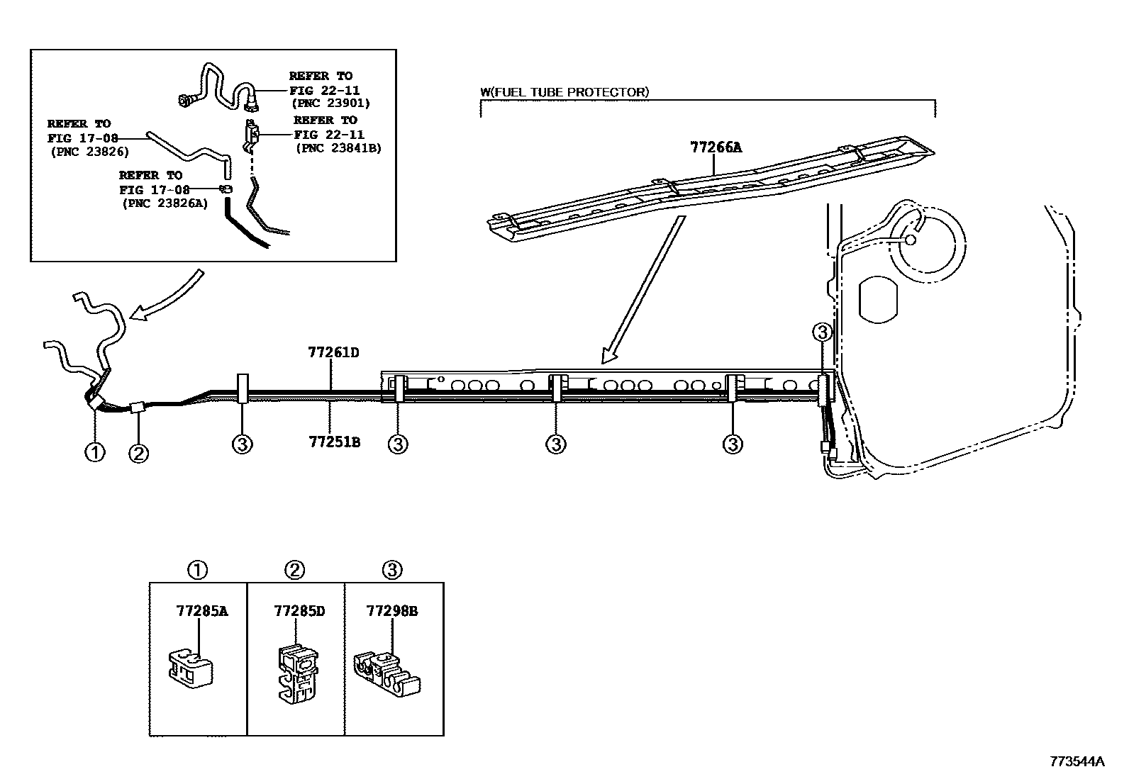 Toyota COROLLA 燃油箱和燃油管 EPC diagram — 773544A